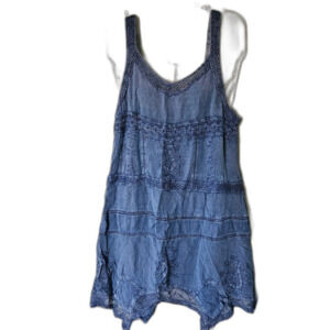 Blue Handkerchief Hem Midi Dress by Cute Options M Boho Casual Sleeveless Flowy